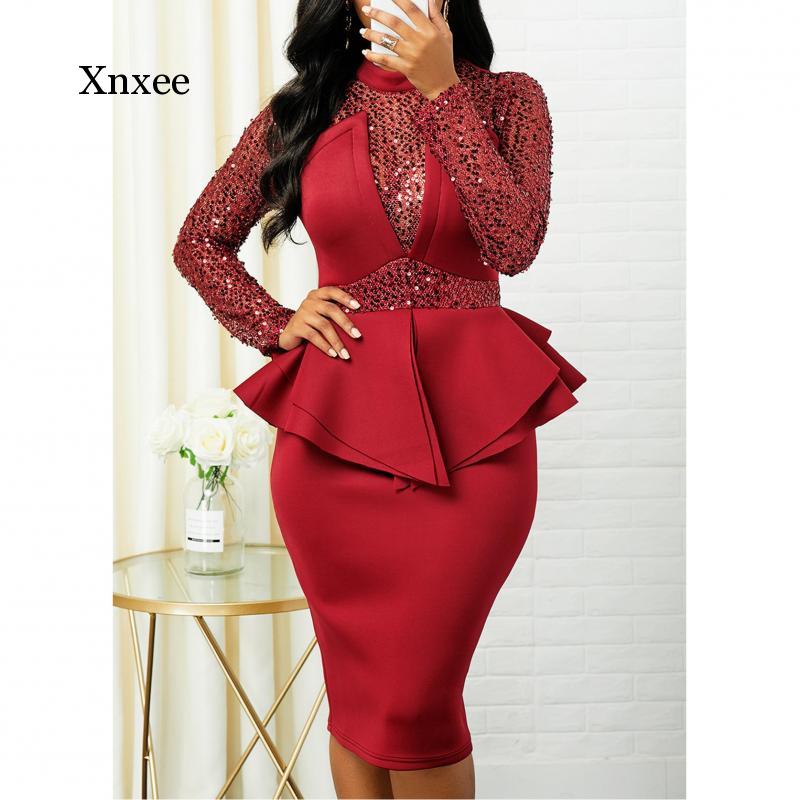 Glamorøs midikjole for kvinner med paljetter og bodycon-passform, et elegant valg for kveldsarrangementer.