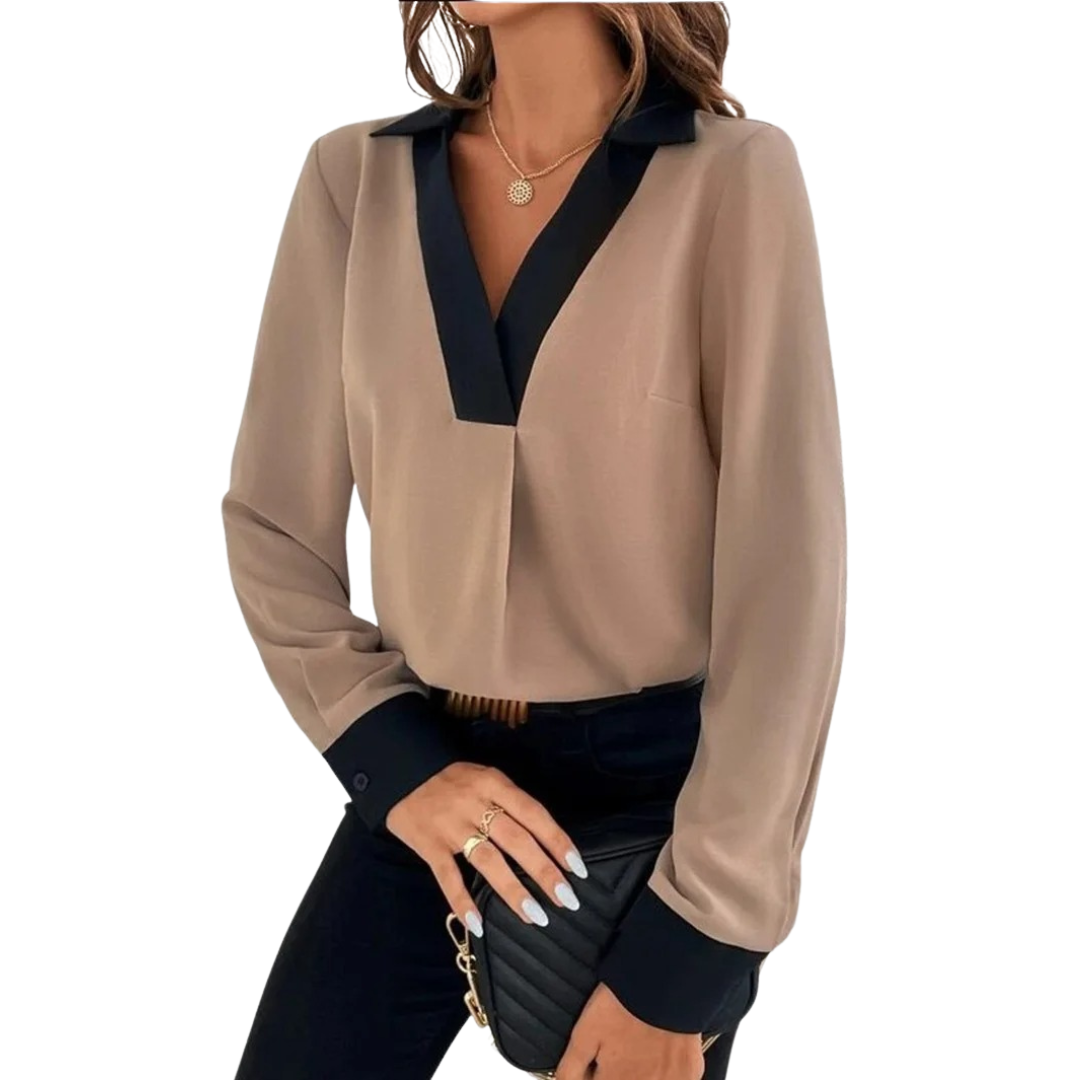 Stilig kontorbluse til dame. Elegant og profesjonell langermet bluse for jobb og møter.