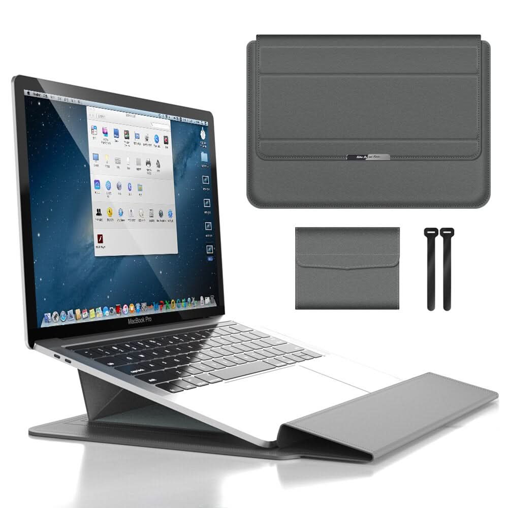 Laptop sleeve vist fra siden, fremhever det tynne og slanke designet og reisevennlige formen.