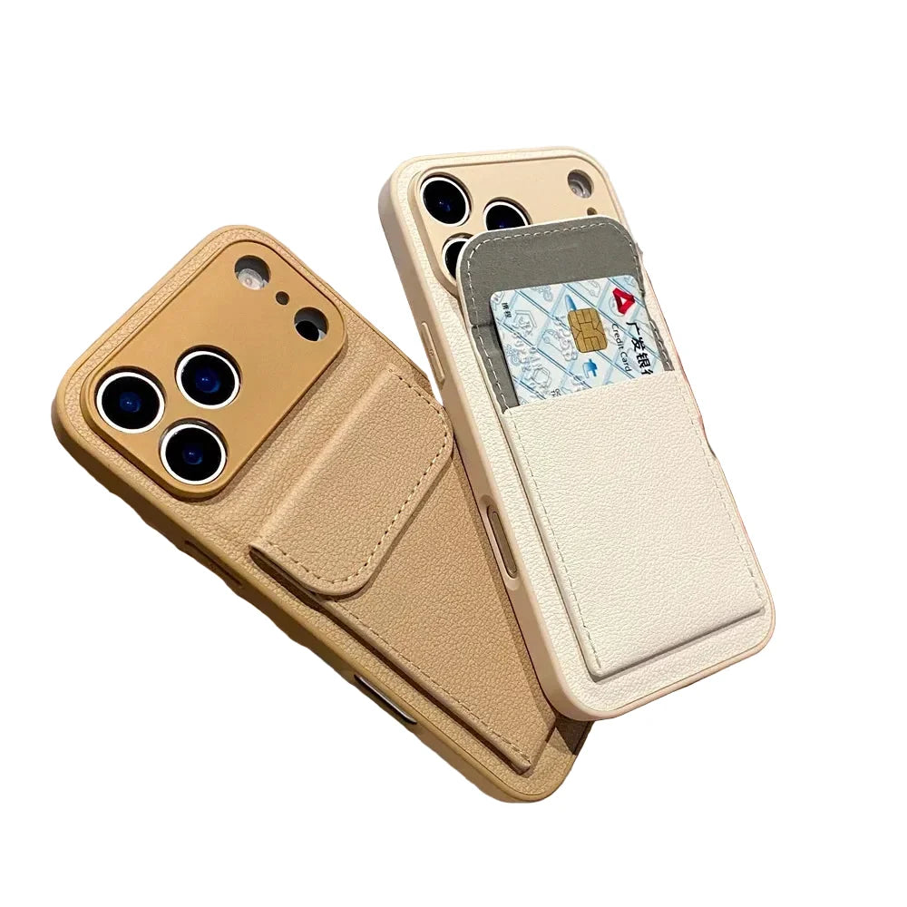 Stilrent iPhone deksel med kortholder. Gir luksuriøs mobilbeskyttelse, elegant design og smart oppbevaring.