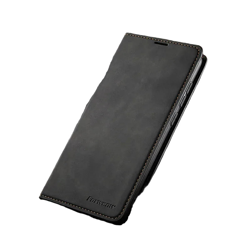 Elegant magnetisk lærdeksel for iPhone, gir stilren beskyttelse og enkel bruk.
