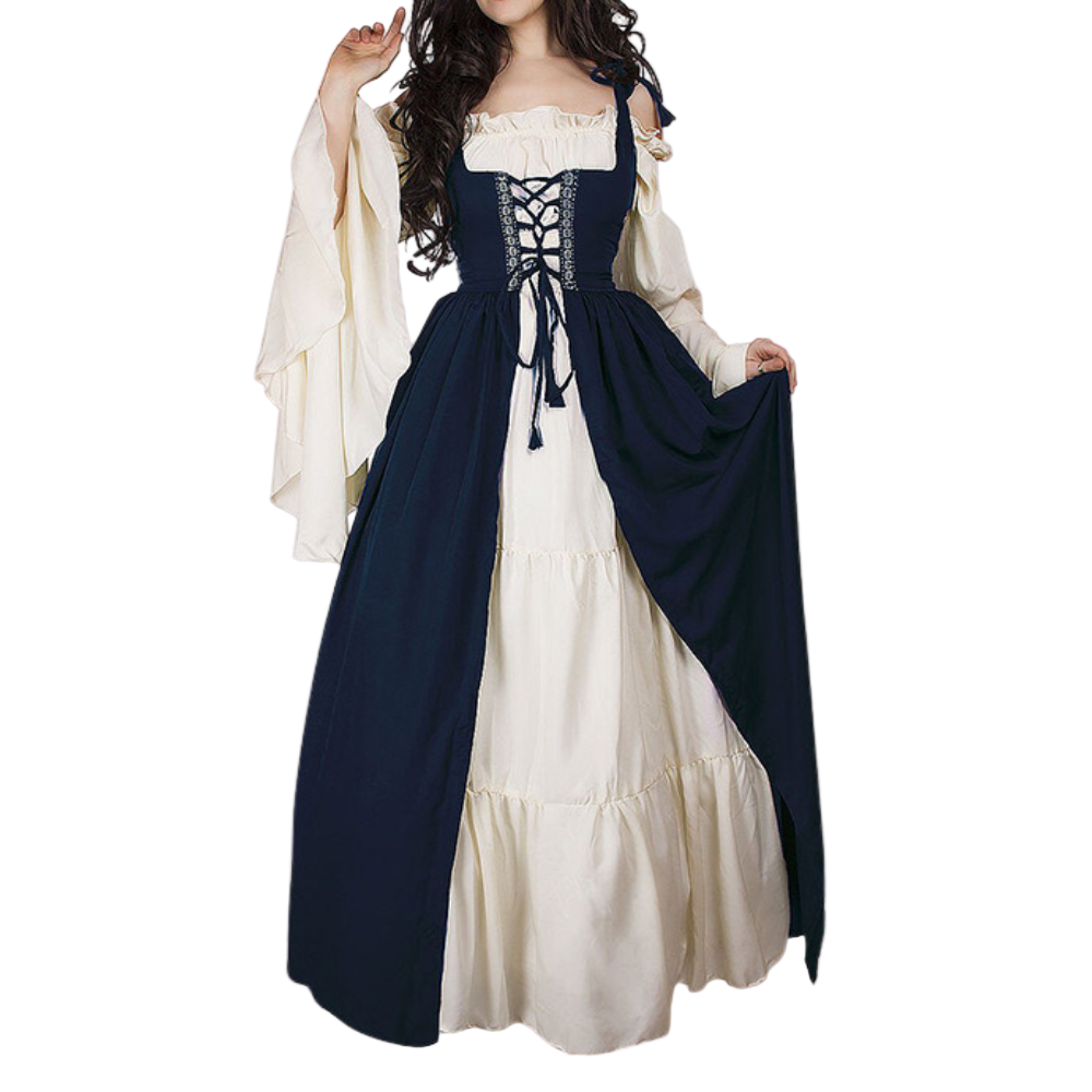 Elegant middelalderkjole for kvinner, lang modell med historisk stil. Perfekt som festkjole eller vinterkjole.