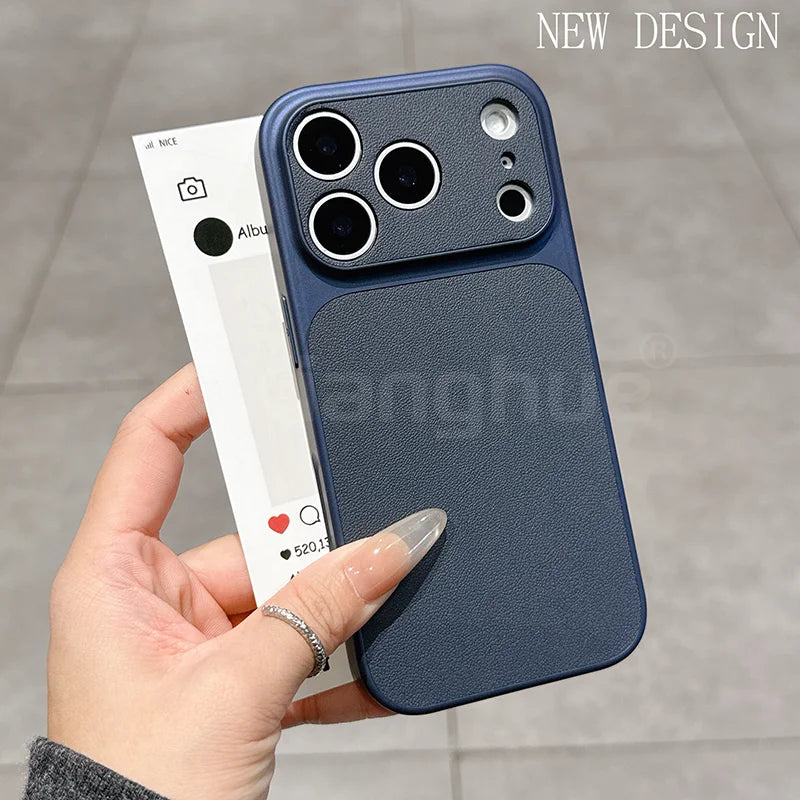 Elegant iPhone-deksel til iPhone 17 med matt finish og autentisk skinntekstur. Robust mobilveske.