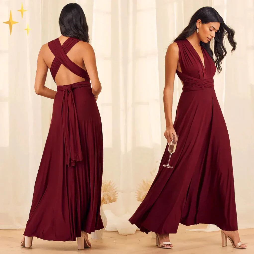 Stilig kvinners multiway wrap kjole i jersey stoff, perfekt som elegant festkjole eller sommerkjole.