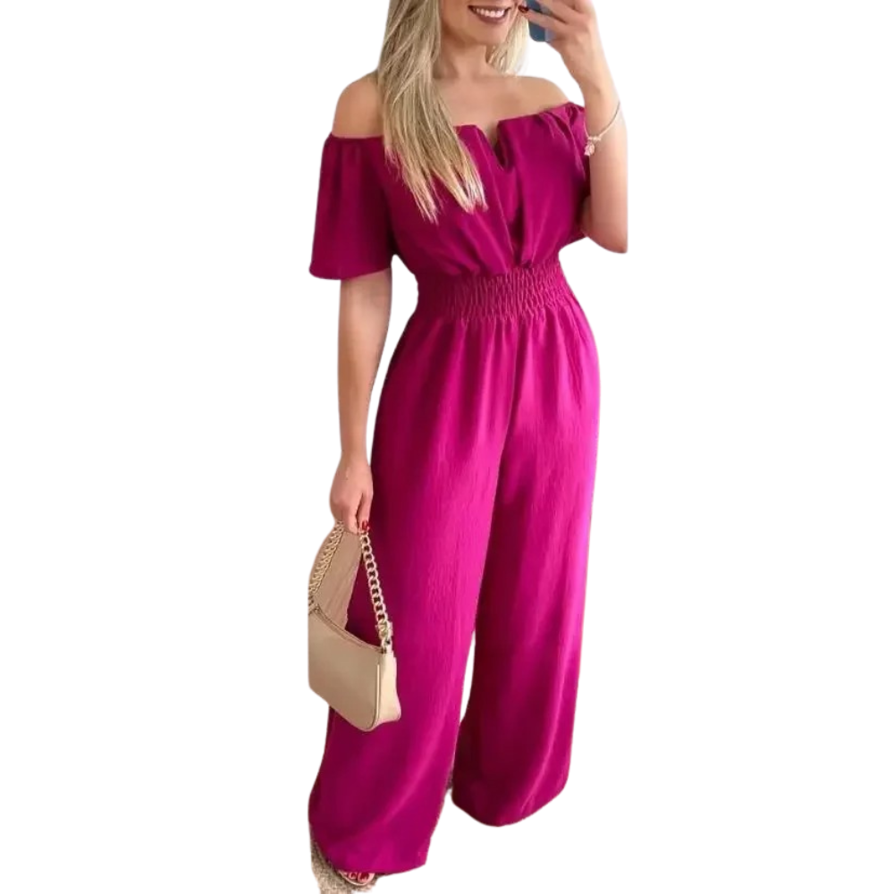 Stilren off-shoulder jumpsuit i tidløs farge. Med vide ben for en elegant og moderne look.