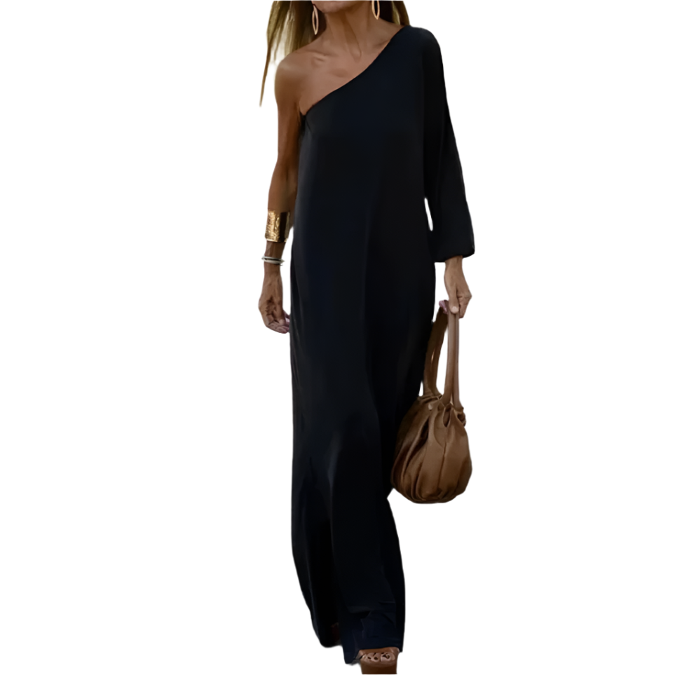 Elegant one-shoulder damekjole i bomull. Perfekt stil for både hverdags og fest.