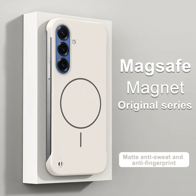 Rammeløst magnetisk mobildeksel i hard PC for Samsung Galaxy. Robust beskyttelse, lettvektig og stilig.