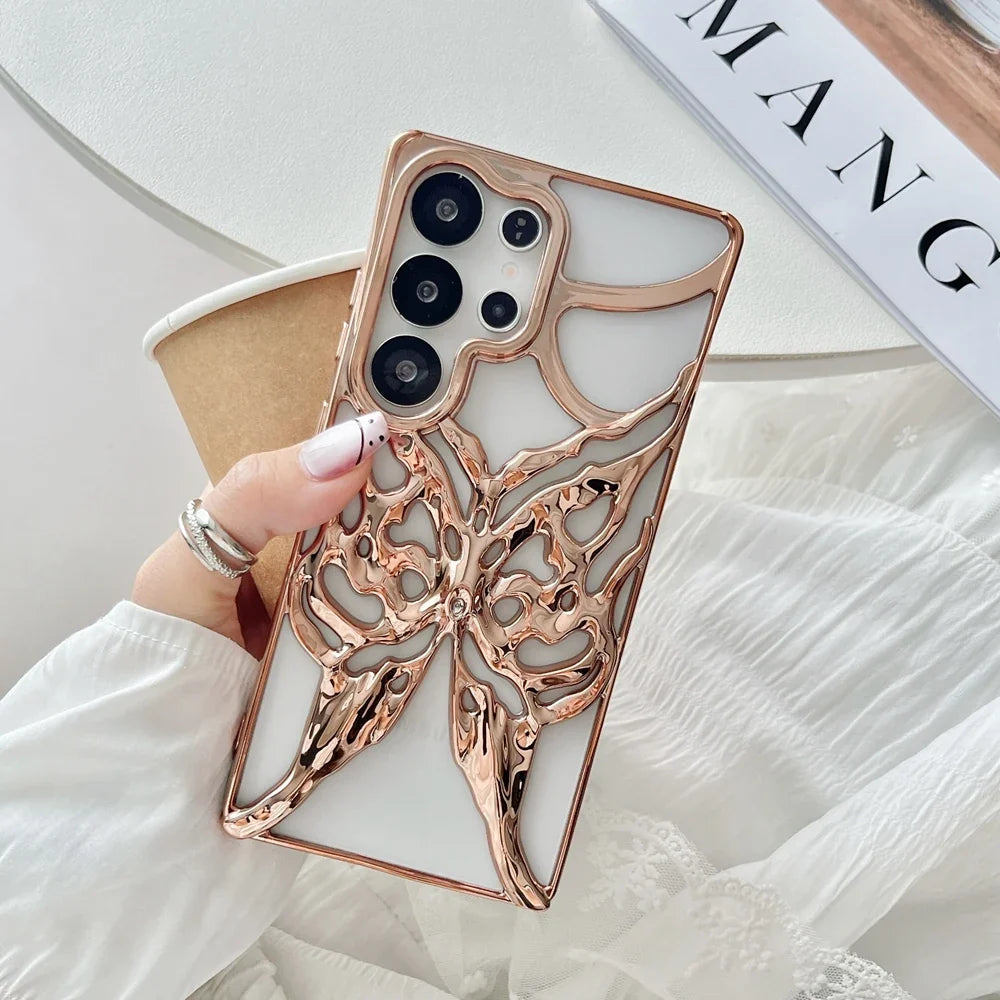 Stilrent telefondeksel for Samsung Galaxy med unik 3D sommerfugl, en perfekt gaveidé.