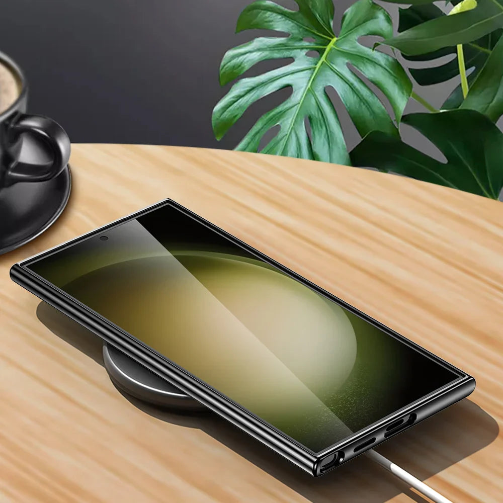 Håndlaget slank brun skinn telefonveske til Galaxy S-serien, perfekt passform.
