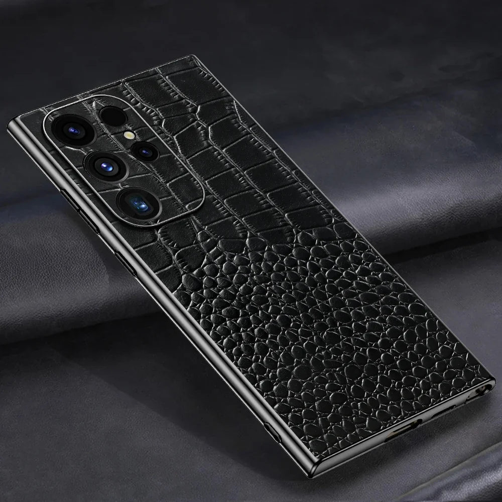 Svart luksus skinn deksel for Galaxy S-serie, optimal beskyttelse.