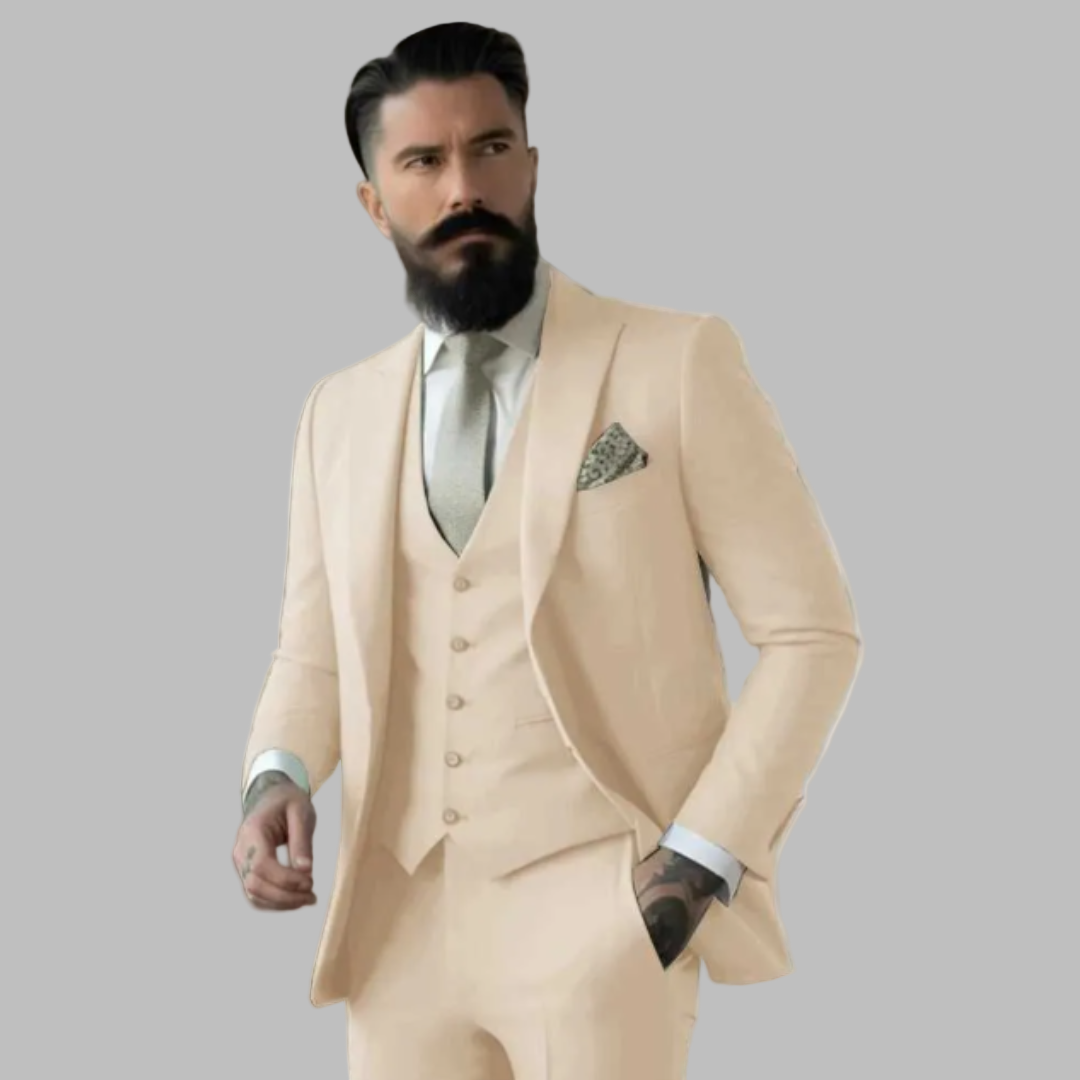 Stilig tredelt slim fit bryllupsdress for herre, i tidløst design, ideell for den store dagen.