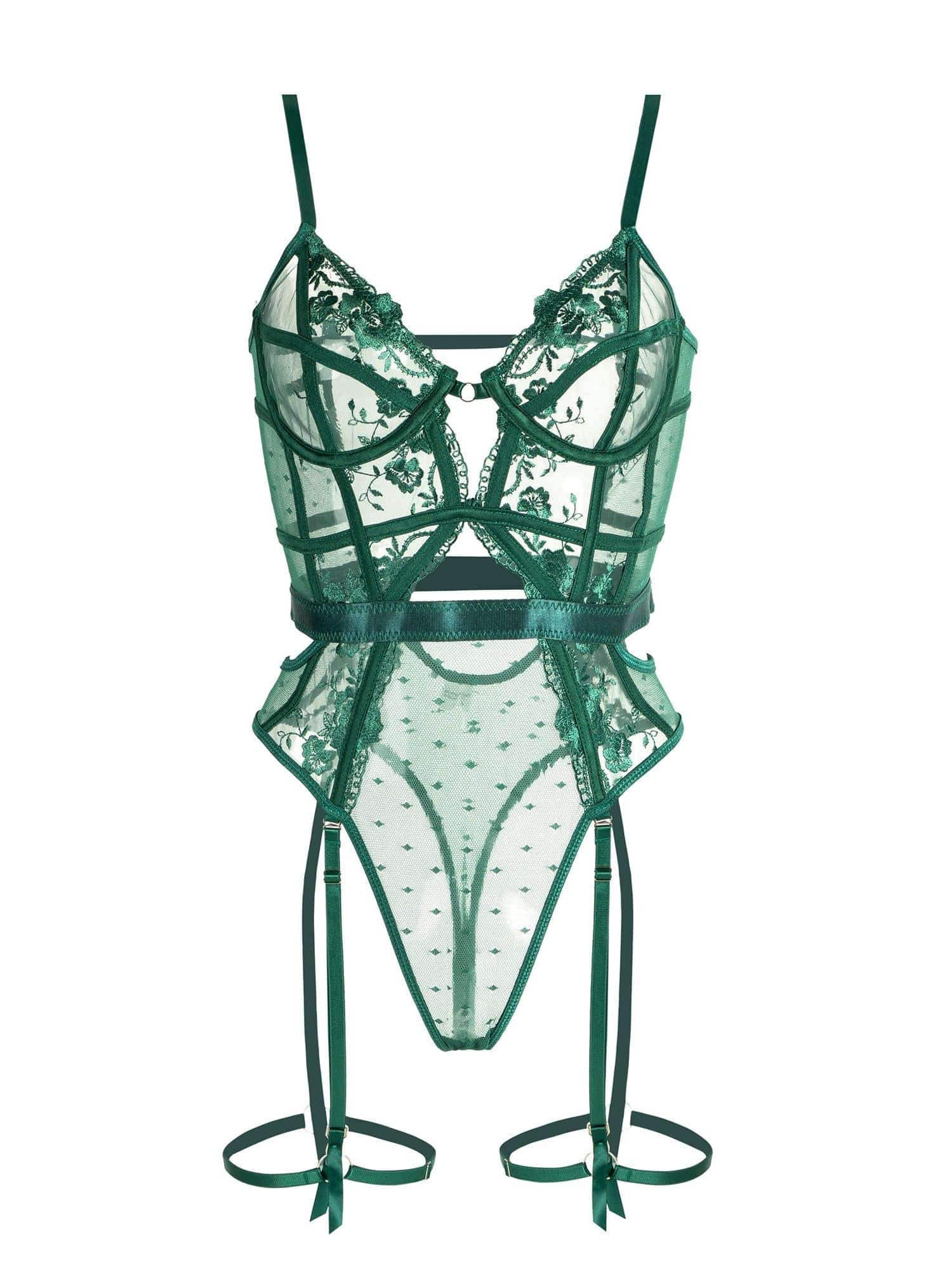 Kvinners elegante smaragdgrønne blonde bodysuit, ideell for spesiell anledning med bøylestøtte.