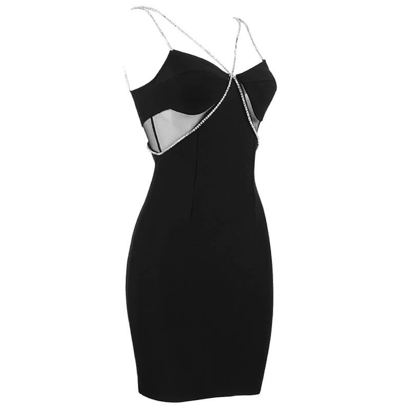 Stilfull sommerkjole for kvinner, en kort minikjole med elegante rhinesteinstropper; passer til fest.