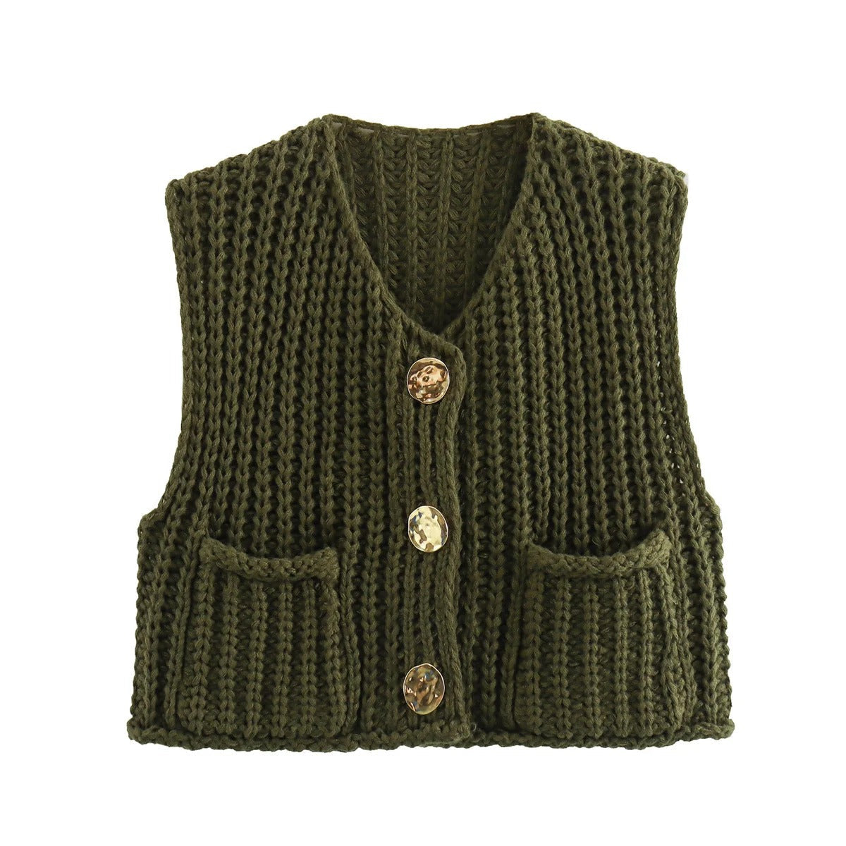 Allsidig strikkevest for kvinner, lett å style. Klassisk damevest med elegante metallknapper for mote.