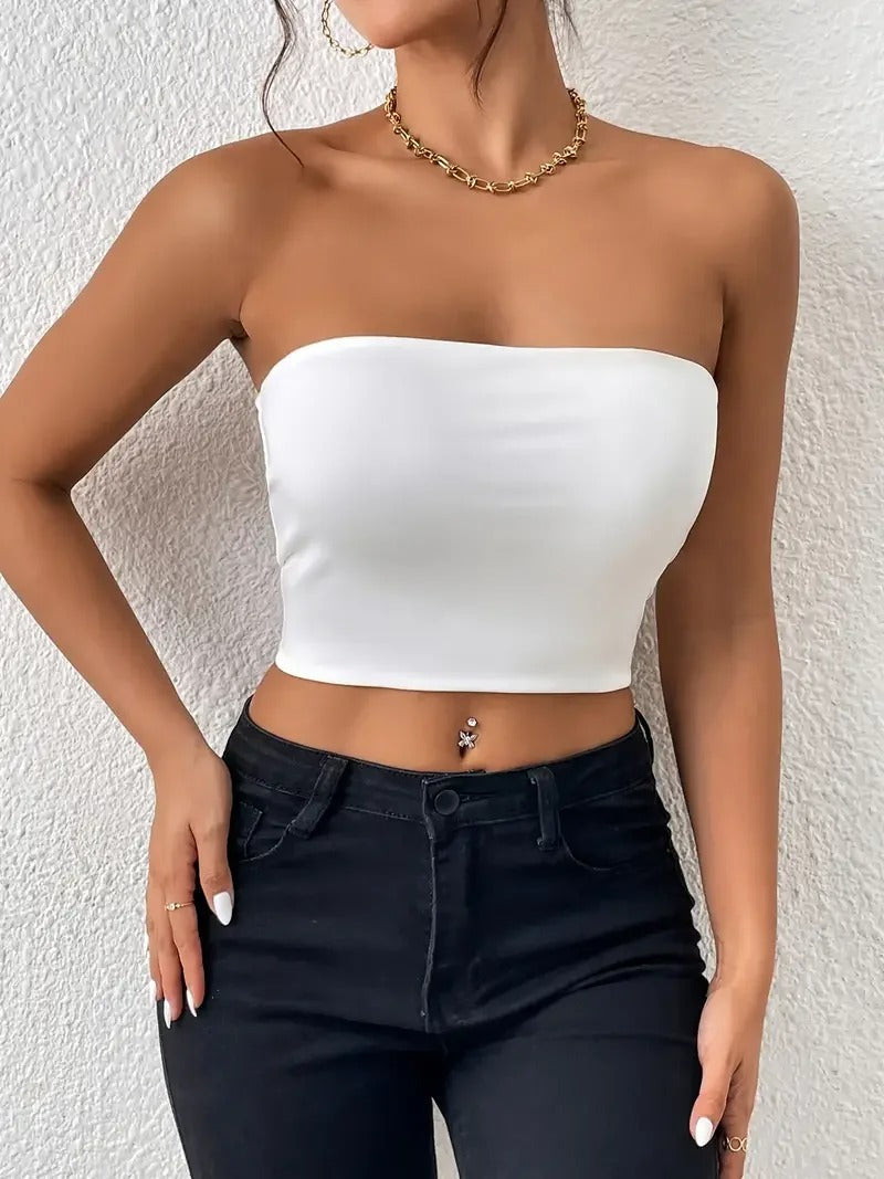 Trendy stroppeløs crop topp, behagelig vest for kvinner, perfekt for sol og sommer.