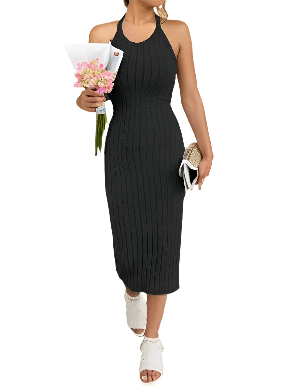 Elegant svart bodycon halterneck midikjole for kvinner, perfekt for fest eller selskap.