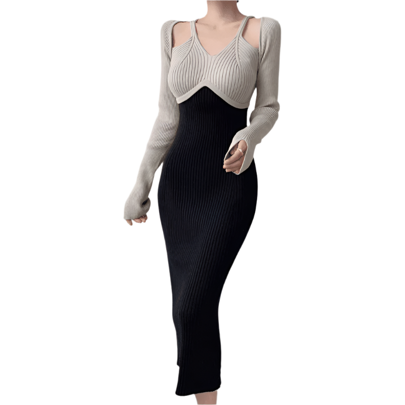 Elegant svart langermet kvinnekjole i polyester for formelle og uformelle anledninger, med slankende passform.