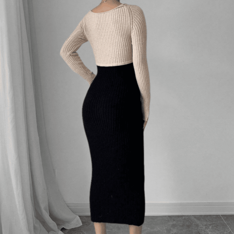 Stilig svart langermet kvinnekjole, en elegant polyesterkjole som passer perfekt for formelle arrangementer.