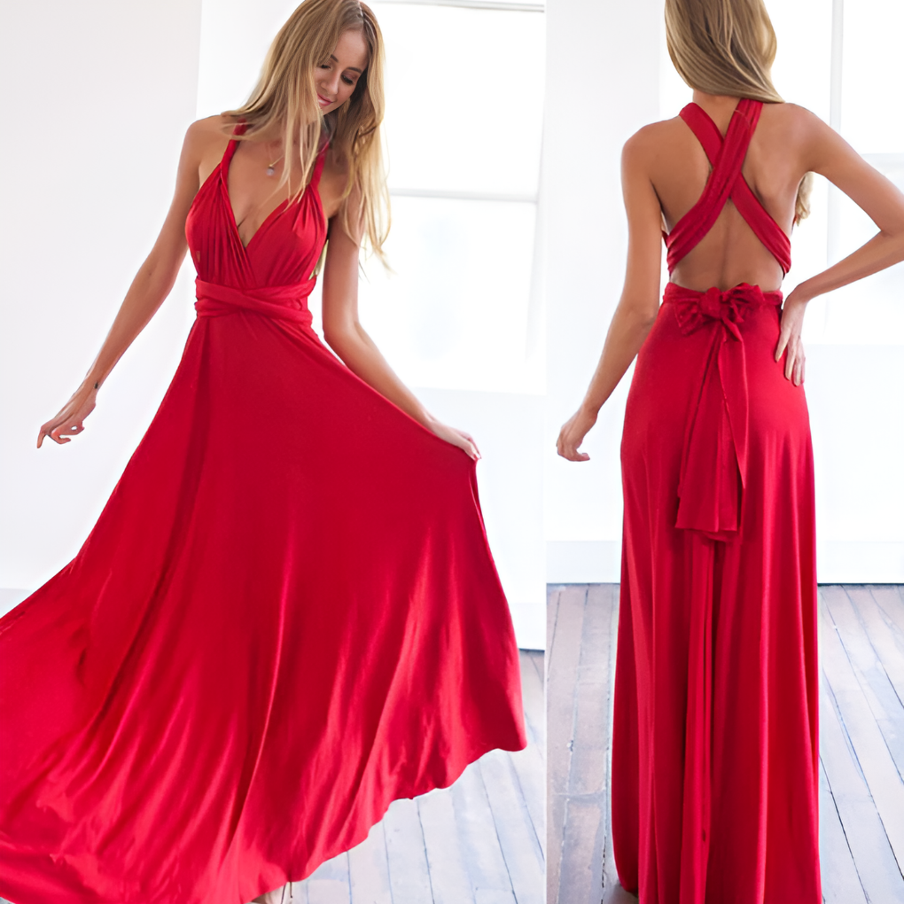 Svart elegant dame omslagskjole. Flerfunksjonell jerseykjole, midi/maxi, perfekt som festkjole og reisekjole.
