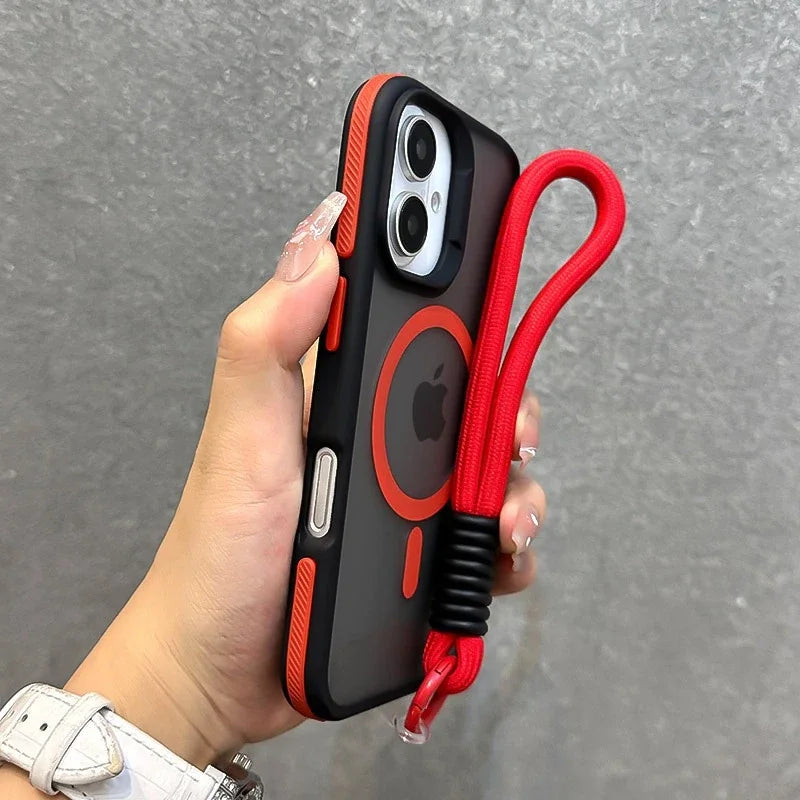 iPhone deksel med integrert lanyard, elegant, støtsikker og perfekt iPhone tilbehør for aktiv bruk.