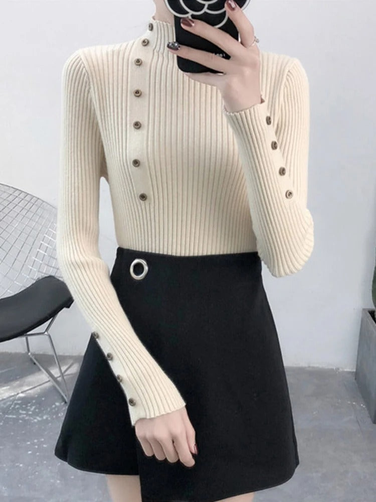 Hverdagslig, varm turtleneck for kvinner, myk strikk og langermet design.
