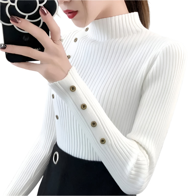 Varm strikket turtleneck genser for dame med rullekrage, ideell for kalde dager og hverdag.