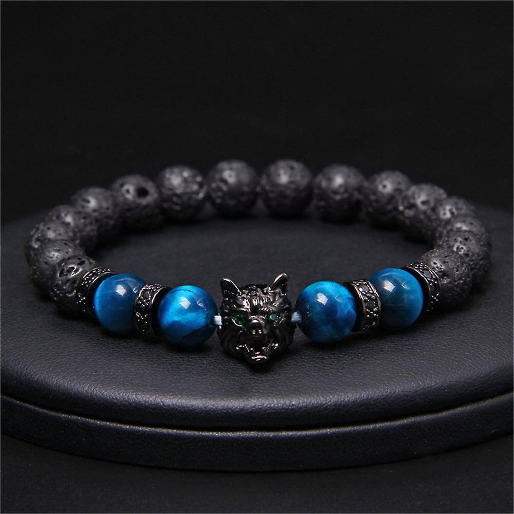 Tigerøye naturstein armbånd med ulveanheng. Gir energi og beskyttelse, flott gave til ham og henne.