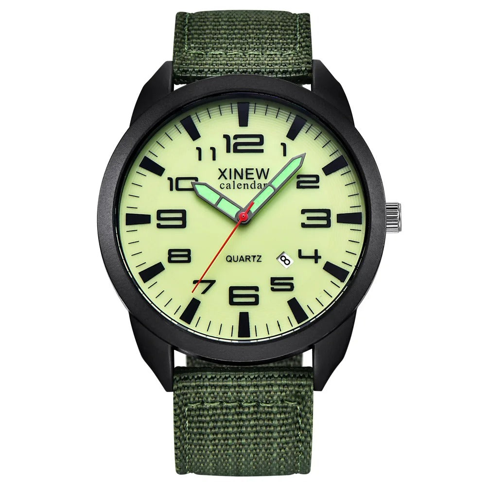 Moderne og slitesterkt svart unisex kvarts armbåndsur med lysende urskive for menn og kvinner.