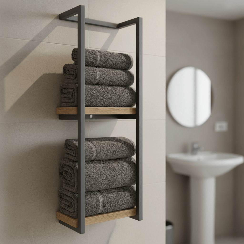 Moderne veggmontert håndkleholder. Plassbesparende baderomsorganisering med stil.