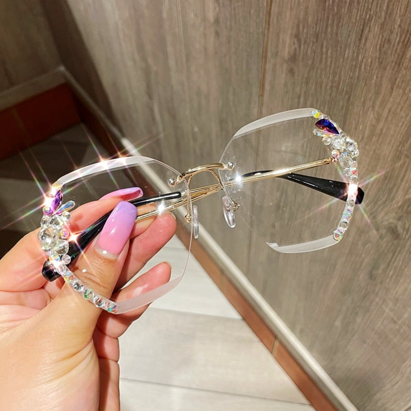 Strass Damen-Sonnenbrille randlos, Gold-Rahmen, UV400, elegant für Damenmode im Sommer
