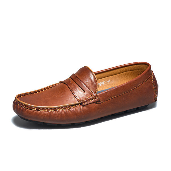 Kamelbrune herre loafers i mykt skinn, klassiske og komfortable sko for et sofistikert utseende.