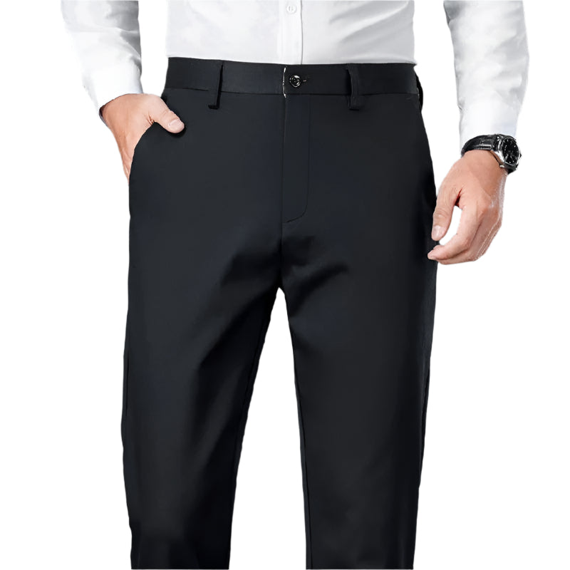 Elegante svarte stretchbukser for menn, perfekte for kontorbruk og formelle anledninger.