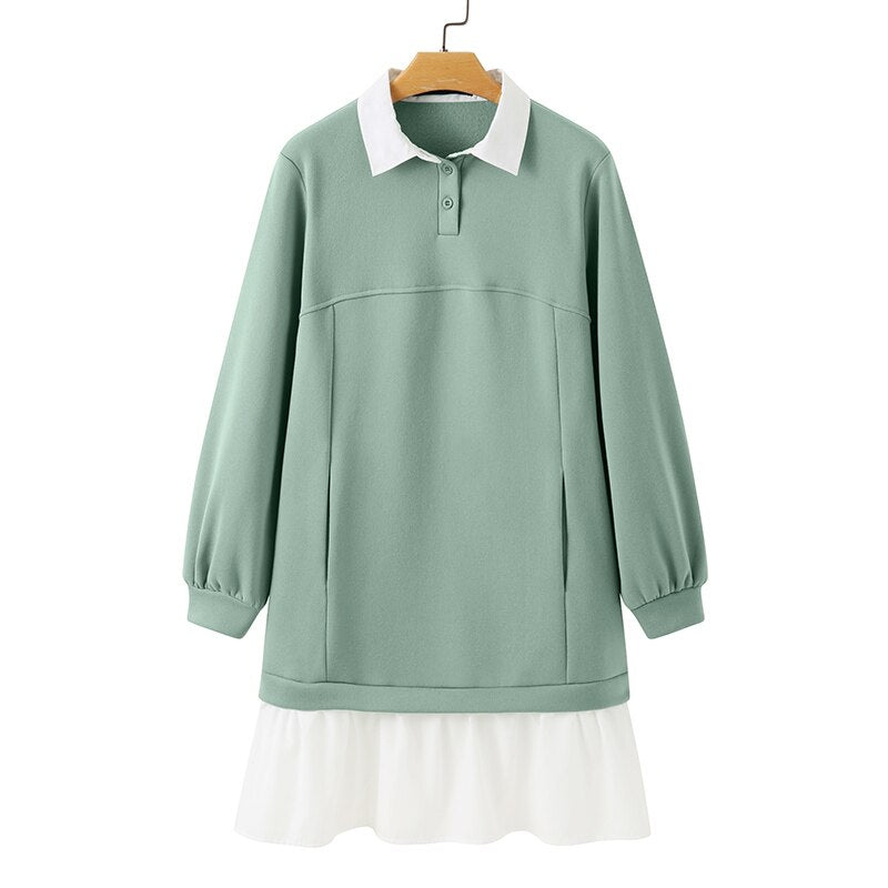 Elegantes Damen Kragenkleid langärmlig aus Polyester, schwarz, perfekt für Herbstmode und Freizeit.