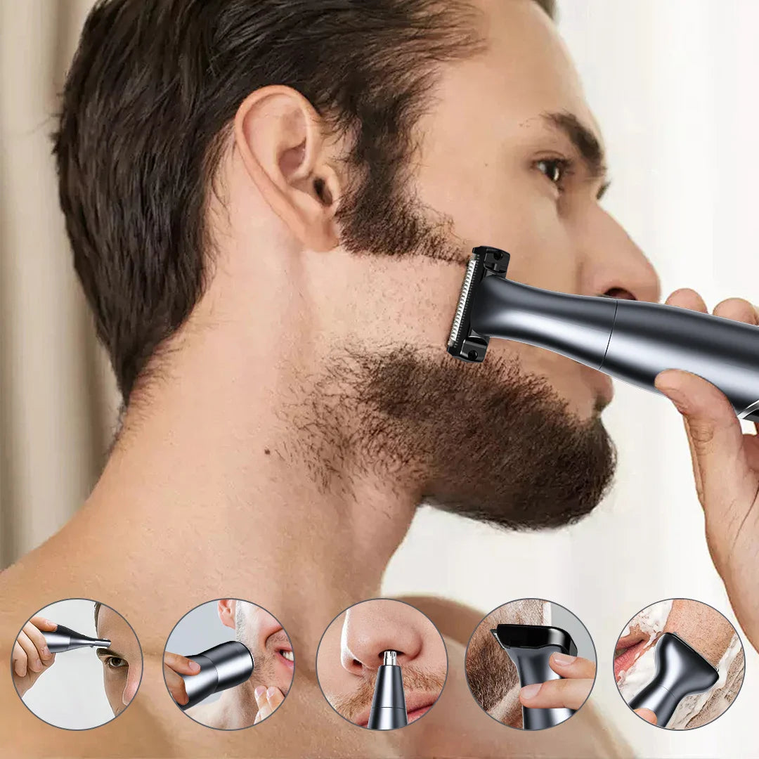 Oppladbar multifunksjonell barbermaskin menn, kroppstrimmer og skjeggtrimmer for komplett pleie.