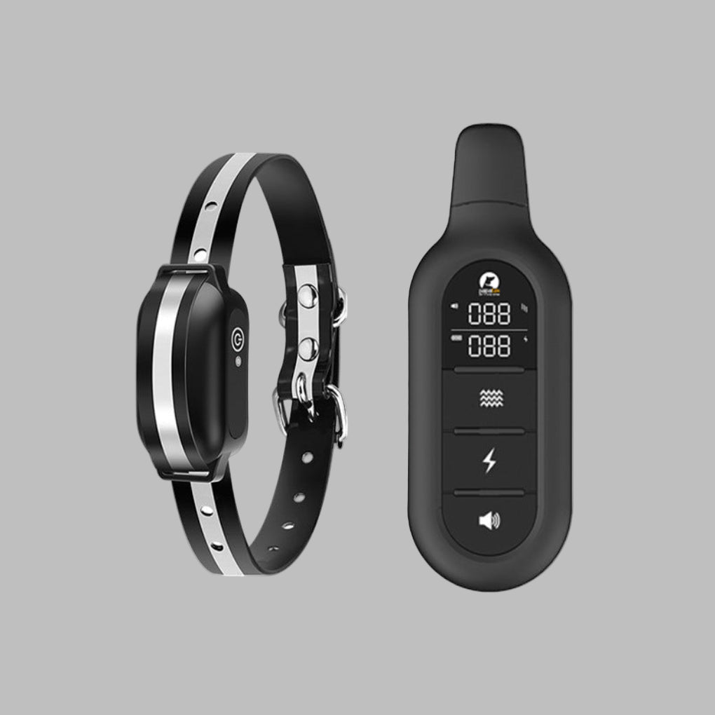 Elektrisk treningshalsbånd for hund med fjernkontroll. Perfekt for effektiv lydighetstrening og bjeffekontroll, vanntett design.