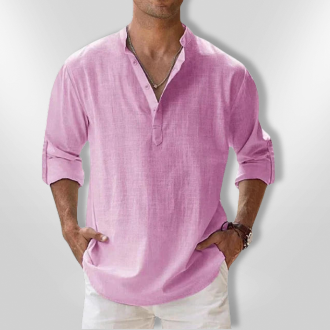 Enkel og komfortabel herre polo med tunisisk krage, perfekt for casual sommerbruk.