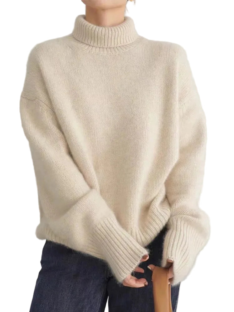 Ensfarget damegenser med høy krage, varm og elegant turtleneck genser for høst og vinter.