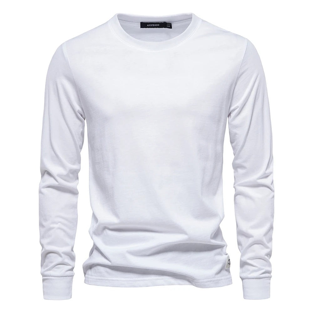 Herre langermet t-skjorte, ensfarget komfortabel genser for casual look.