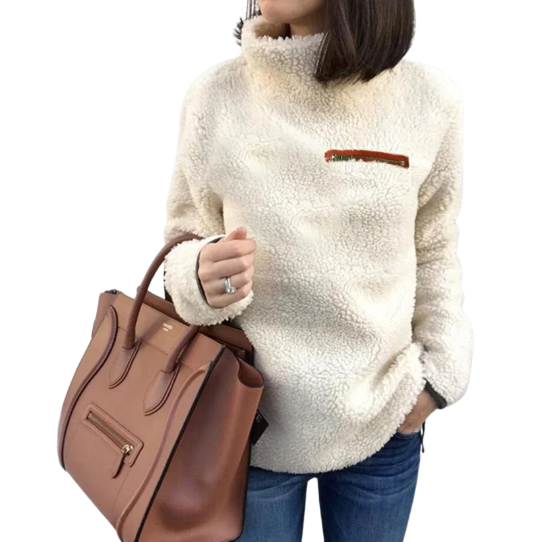 Ensfarget, tykk og varm dame plysjgenser med turtleneck for vinteren.