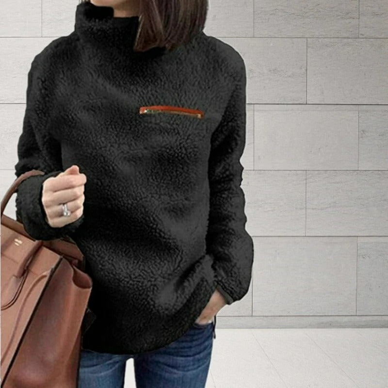Trendy dame plysjgenser, varm og tykk turtleneck, et must for vintermote.
