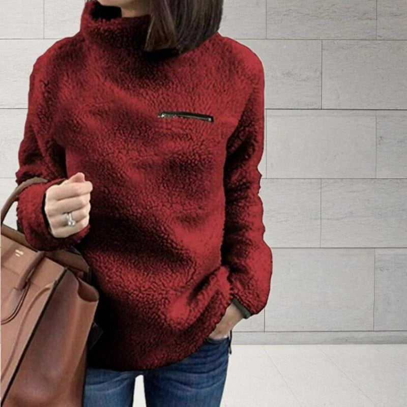 Superkomfortabel dame plysjgenser, tykk og varm turtleneck som passer alle.