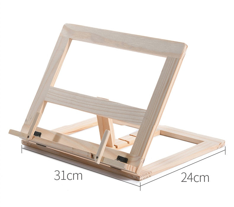 Robust brun/beige bokholder. Perfekt for å holde bøker, nettbrett eller laptop i en optimal vinkel.