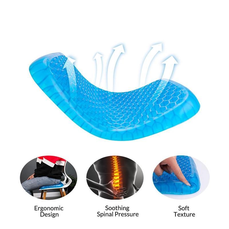 Komfortabel ergonomisk setepute i gel til kontorstol, støtter rygg og hofter for bedre sittestilling.