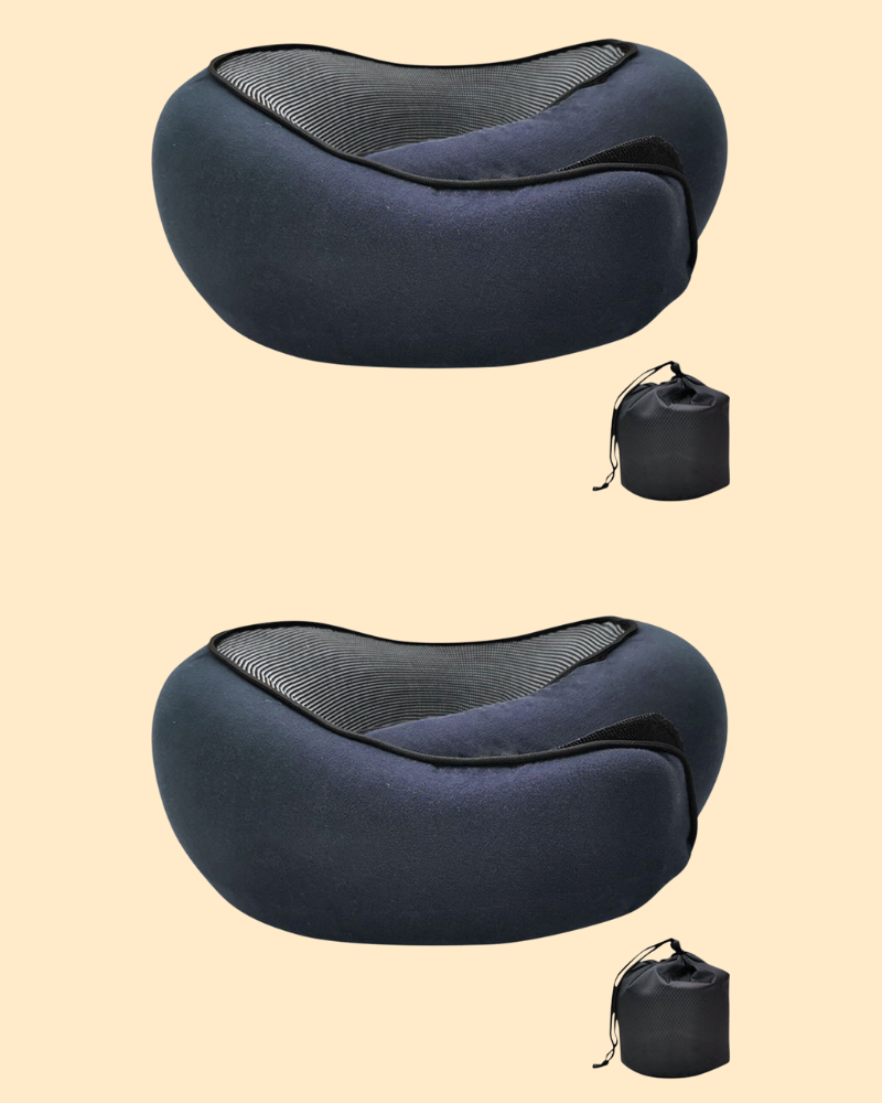 Ergonomisk nakkepute i minneskum for biltur og buss, sikrer komfortabel reise og avlastning for nakken.