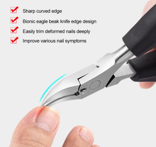 Robust tåneglesaks i rustfritt stål med ergonomisk grep for komfortabel og effektiv klipping av tykke negler og pedikyr.
