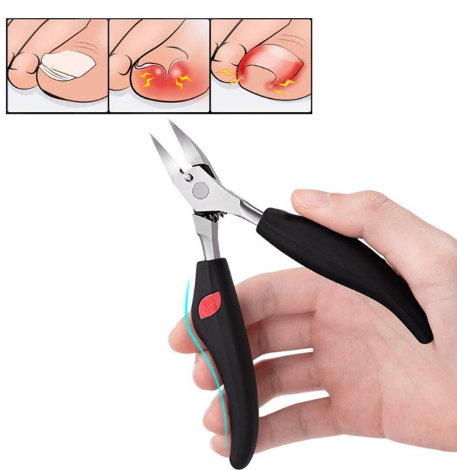 Ergonomisk negleklipper i rustfritt stål, perfekt for hjemmebruk. Gir kontroll og presisjon ved klipping av tykke tånegler.
