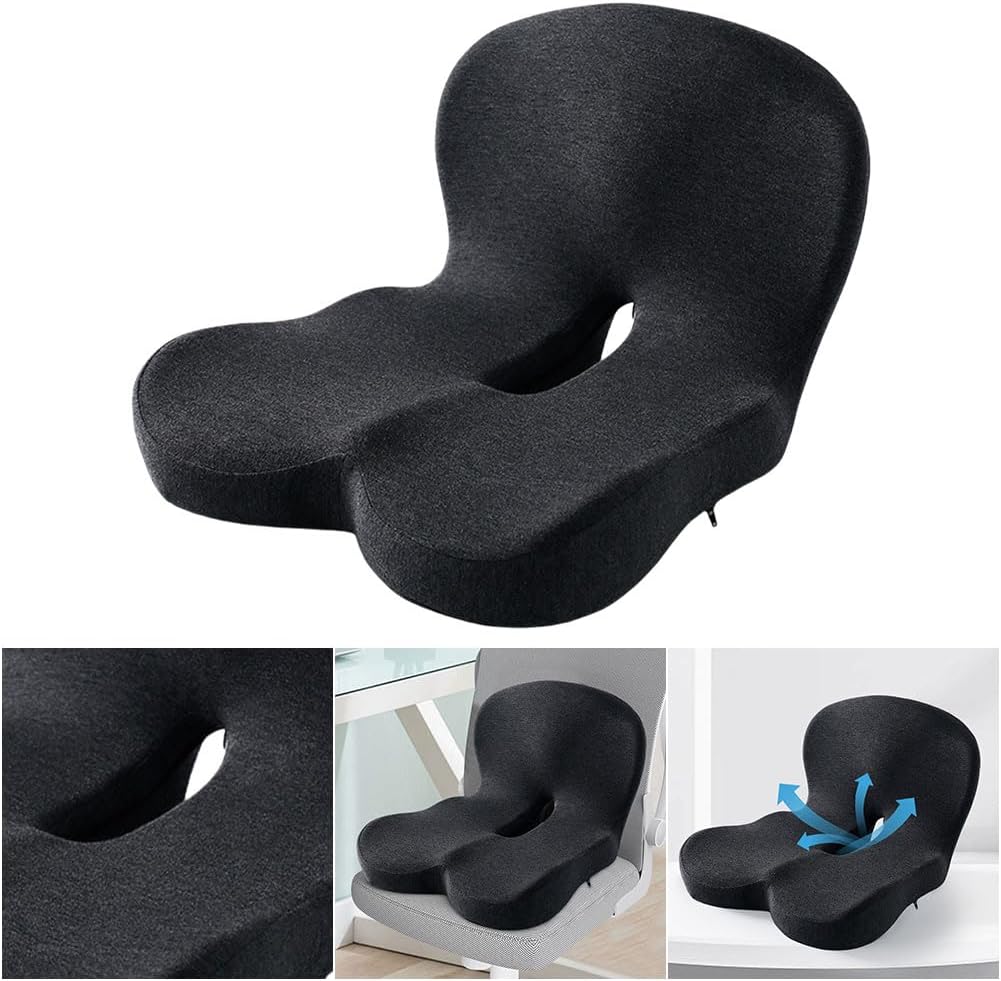 Komplett ergonomisk sett med setepute og ryggstøtte for holdningskorrigering og langvarig sittekomfort.