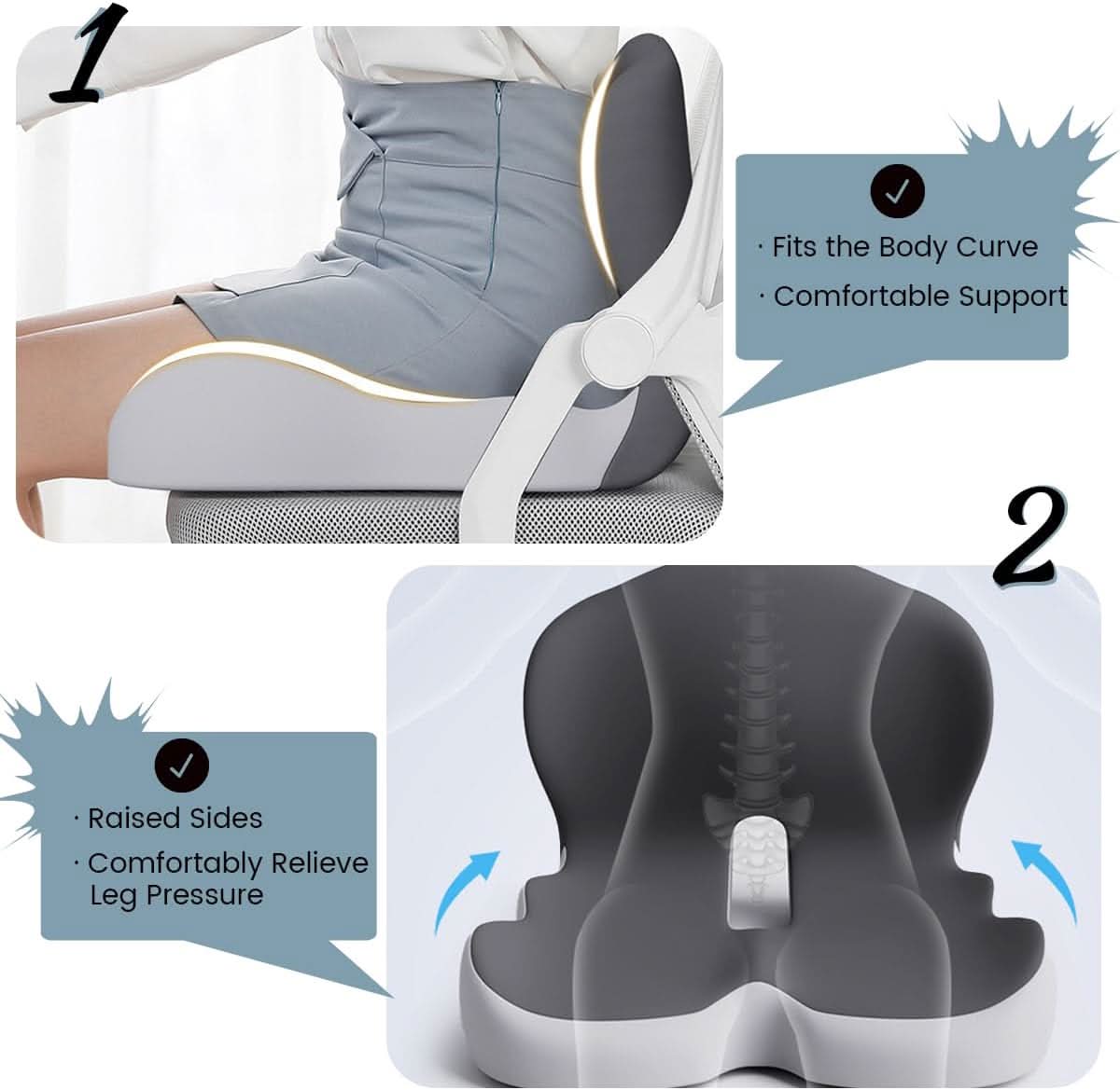 Memory foam sittepute, perfekt for reise og lange dager i bilsete eller kontor.