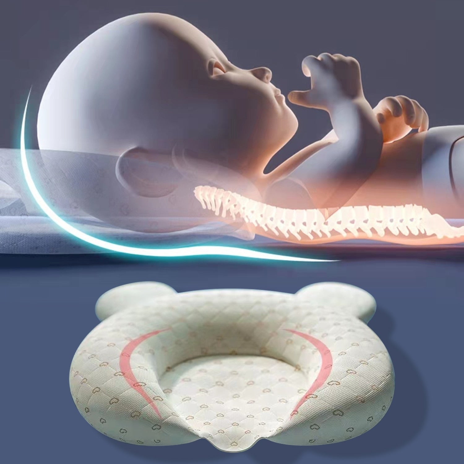Nyfødt babypute med ergonomisk design for komfortabel og trygg søvn for spedbarn