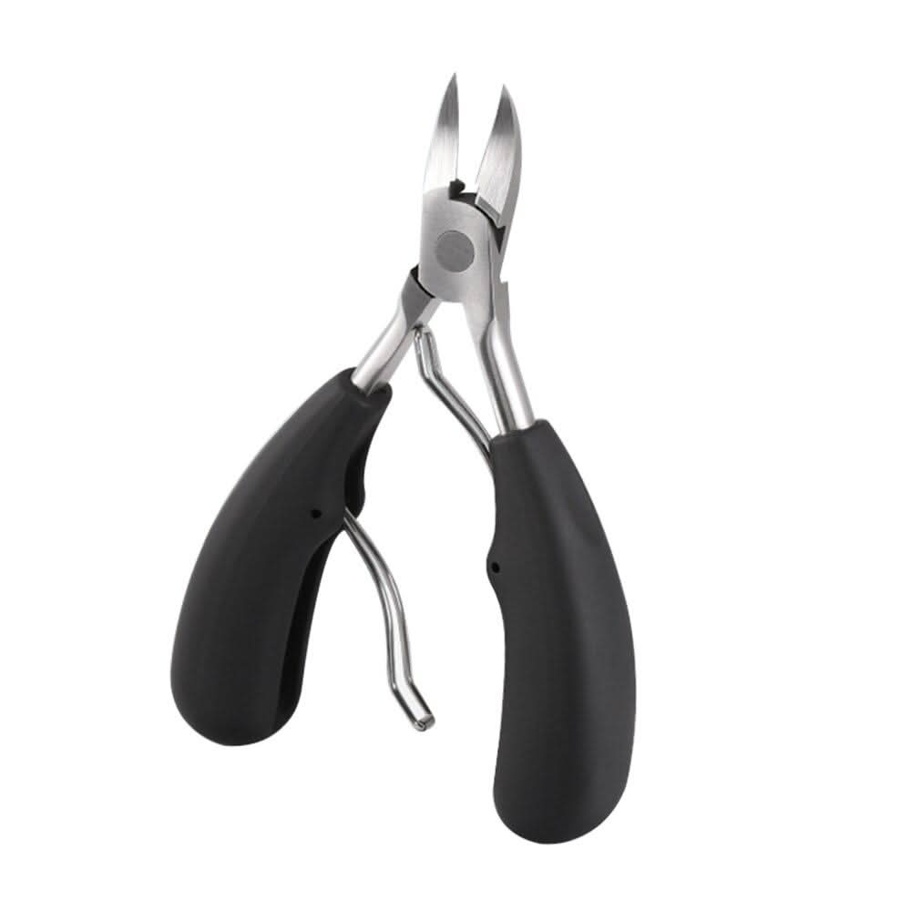 Ergonomisk tåneglesaks i rustfritt stål med sklisikkert grep, ideell for tykke negler og fotpleie hjemme.